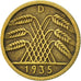 ALEMANIA - REPÚBLICA DE WEIMAR, 5 Reichspfennig, 1935, Munich, MBC, Aluminio -