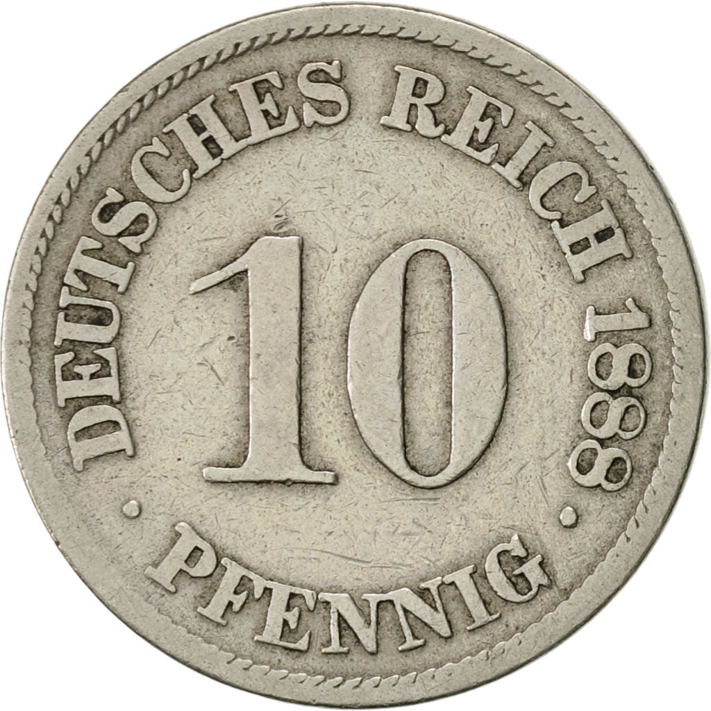 GERMANY - EMPIRE, Wilhelm I, 10 Pfennig, 1888, Berlin, VF(30-35), Copper-nickel