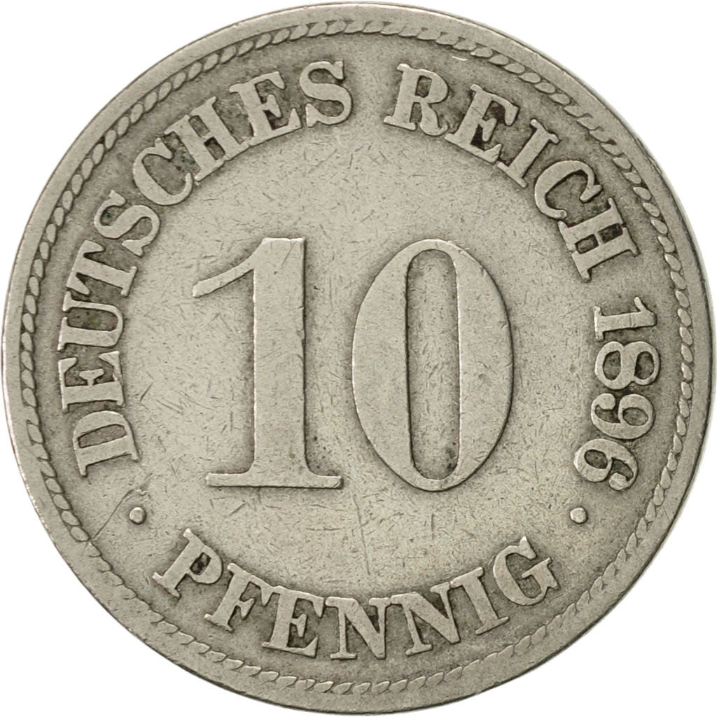 Coin, GERMANY - EMPIRE, Wilhelm II, 10 Pfennig, 1896, Stuttgart, EF(40-45)