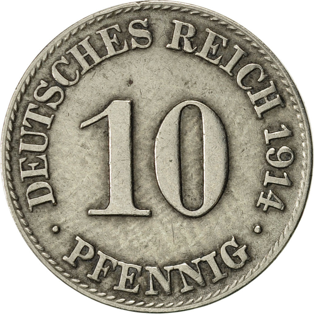 GERMANY - EMPIRE, Wilhelm II, 10 Pfennig, 1914, Munich, EF(40-45)