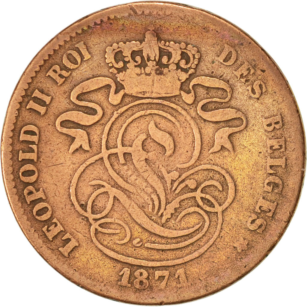 Belgium, Leopold II, 2 Centimes, 1871, VF(30-35), Copper, KM:35.1