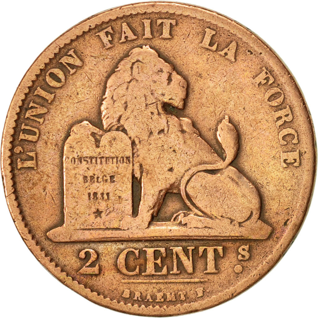 Belgium, Leopold II, 2 Centimes, 1871, VF(30-35), Copper, KM:35.1