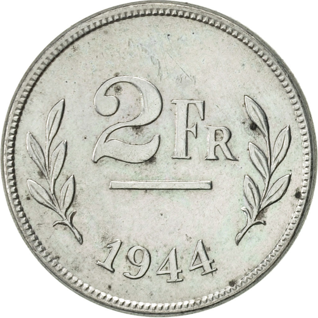 Belgium, 2 Francs, 2 Frank, 1944, AU(50-53), Zinc Coated Steel, KM:133