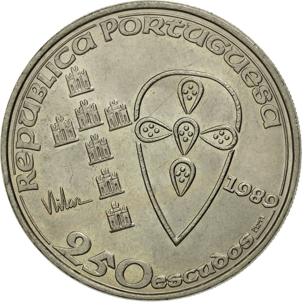 Portugal, 250 Escudos, 1989, VZ, Copper-nickel, KM:650