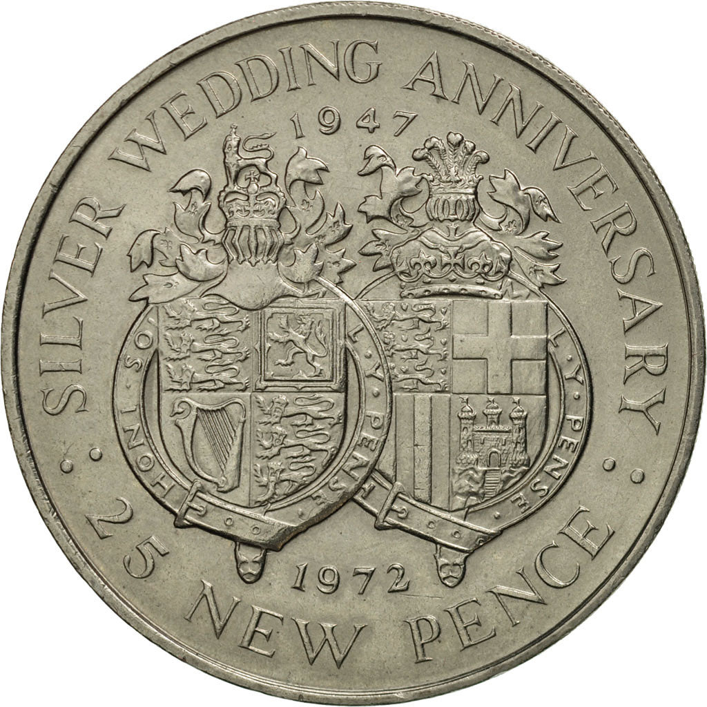 Gibraltar, Elizabeth II, 25 New Pence, 1972, MS(60-62), Copper-nickel, KM:6