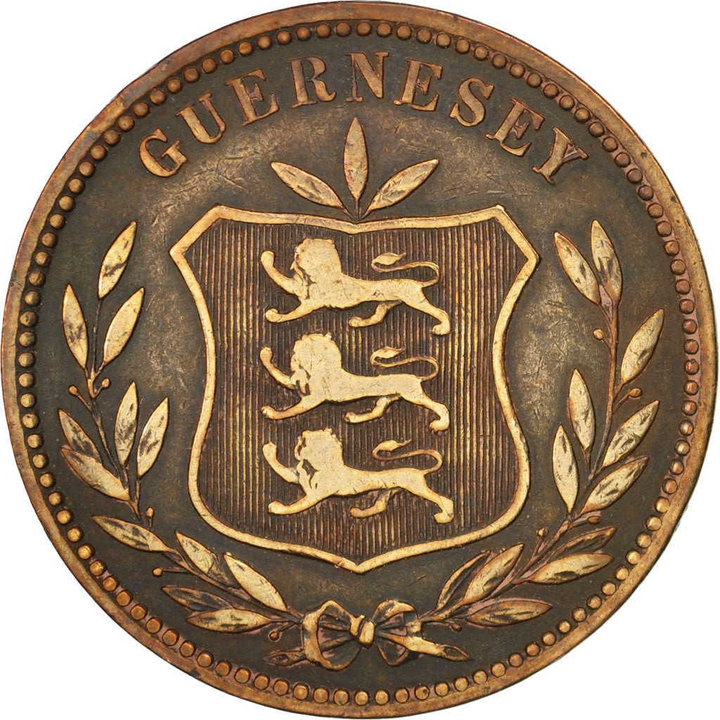 Coin, Guernsey, 8 Doubles, 1893, Heaton, Birmingham, EF(40-45), Bronze, KM:7