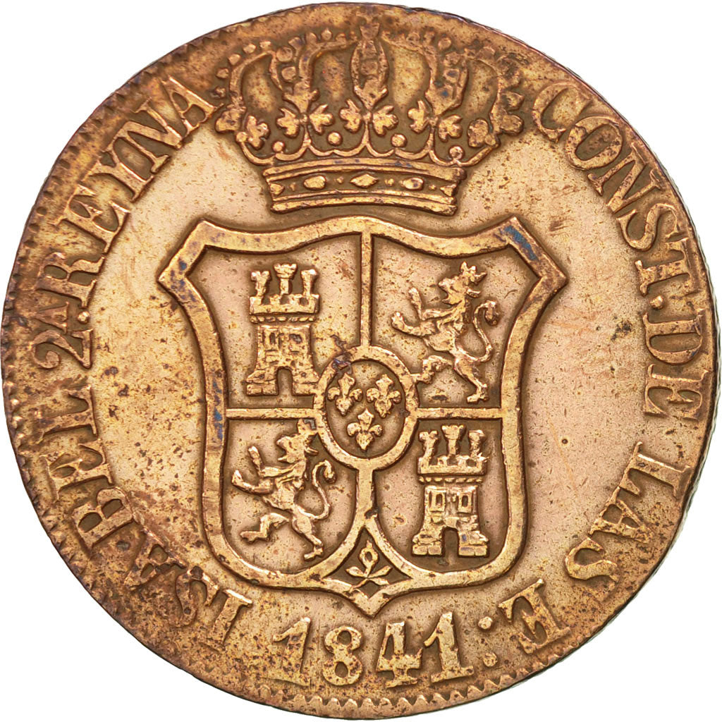 Spain, CATALONIA, Isabel II, 6 Quartos, 1841, EF(40-45), Copper, KM:128