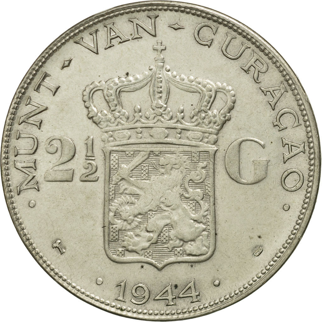 Curacao, 2-1/2 Gulden, 1944, Denver, USA, EF(40-45), Silver, KM:46