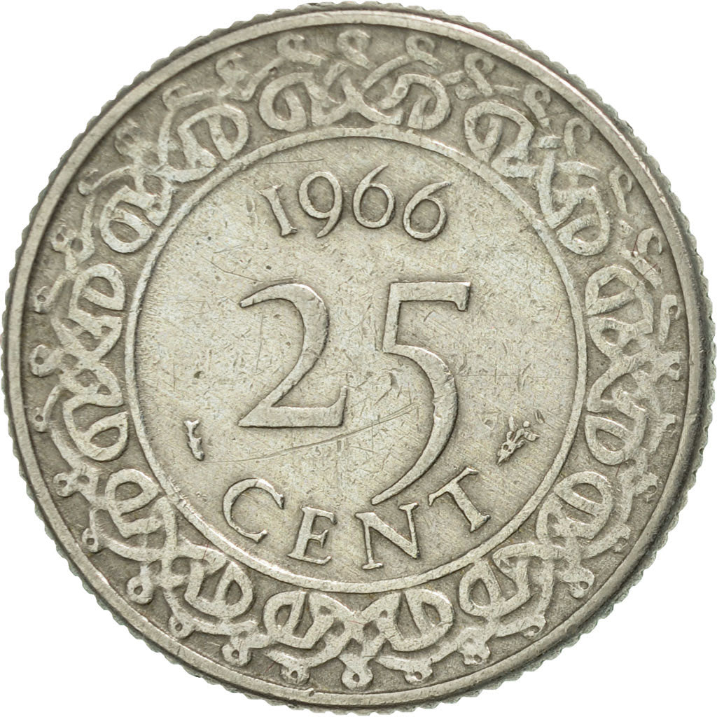 Coin, Surinam, 25 Cents, 1966, EF(40-45), Copper-nickel, KM:14
