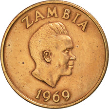 Zambia, Ngwee, 1969, British Royal Mint, BB+, Bronzo, KM:9