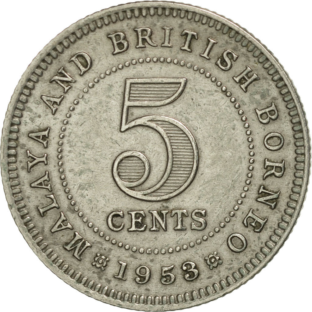 Moneta, Malesia & Borneo britannico, 5 Cents, 1953, BB, Rame-nichel, KM:1