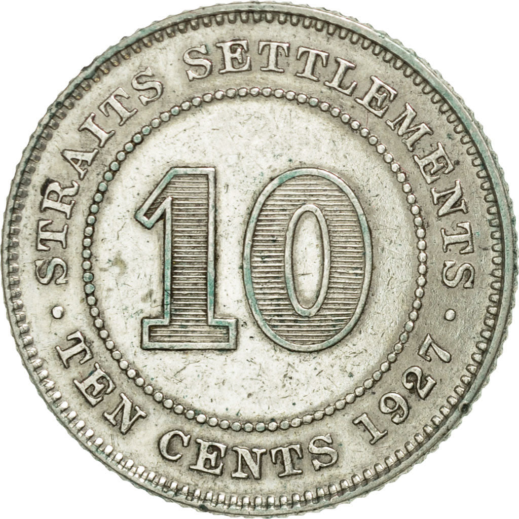 Straits Settlements, George V, 10 Cents, 1927, AU(50-53), Silver, KM:29b