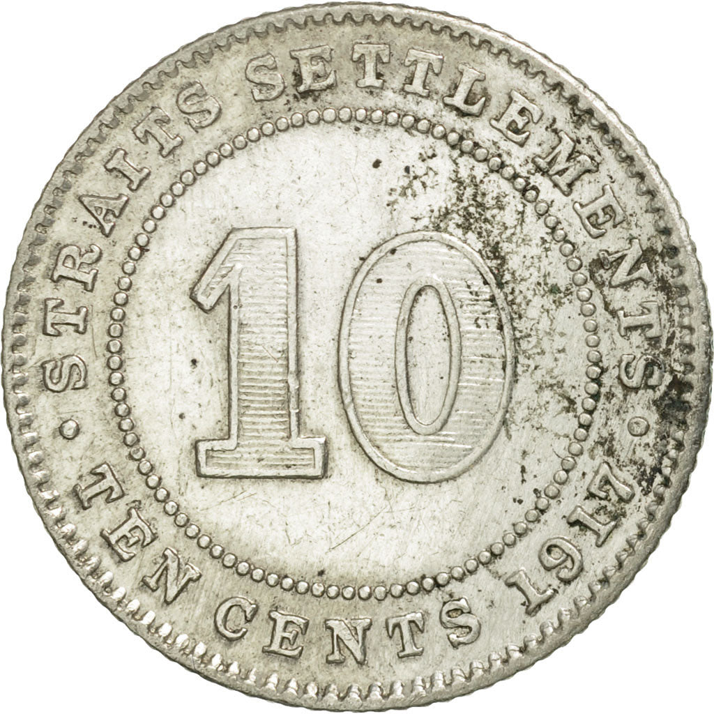 Straits Settlements, George V, 10 Cents, 1917, AU(50-53), Silver, KM:29