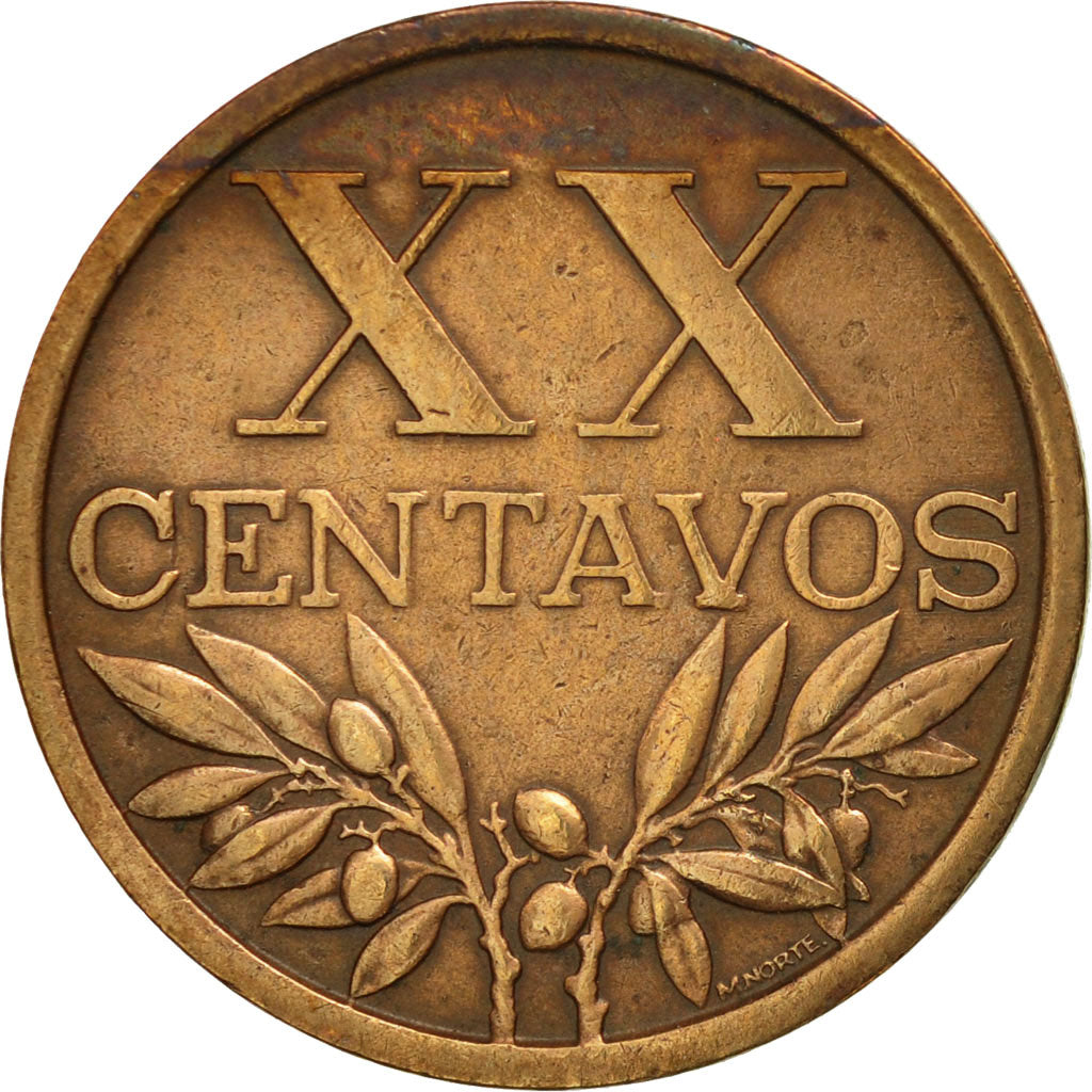 Coin, Portugal, 20 Centavos, 1966, EF(40-45), Bronze, KM:584