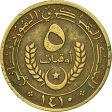 Mauritania, 5 Ouguiya, 1990, BB+, Alluminio-bronzo, KM:3