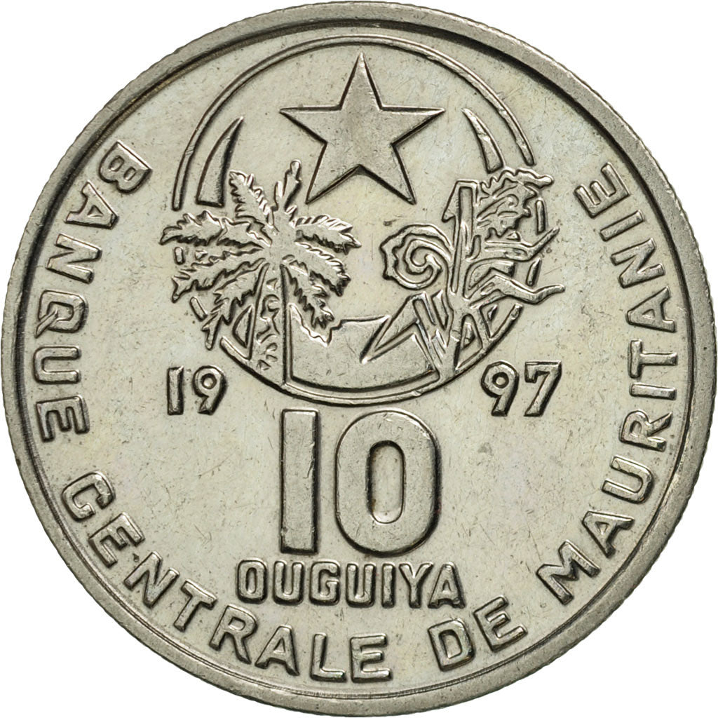 Coin, Mauritania, 10 Ouguiya, 1997, MS(60-62), Copper-nickel, KM:4