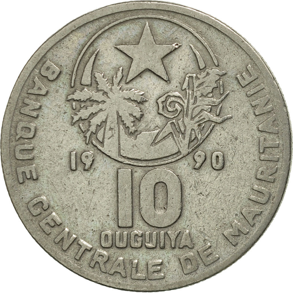 Coin, Mauritania, 10 Ouguiya, 1990, EF(40-45), Copper-nickel, KM:4