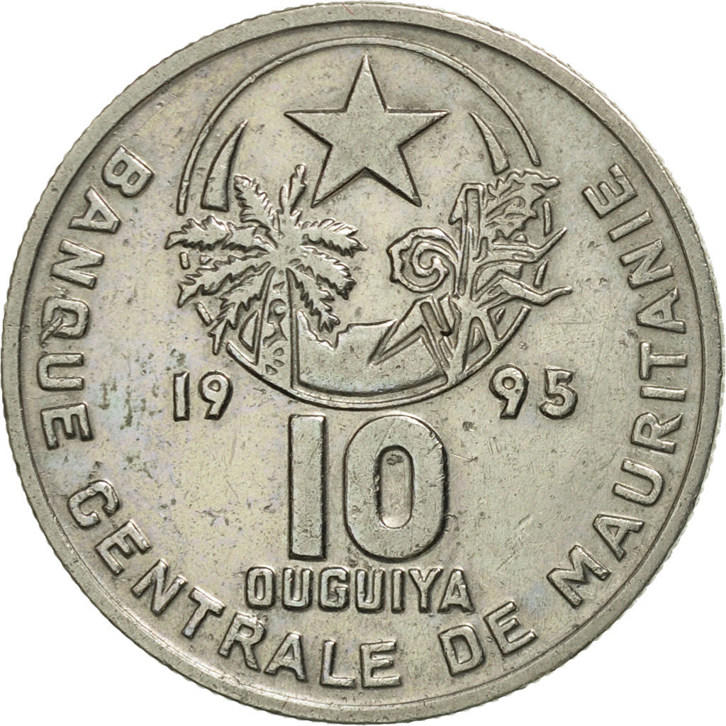 Coin, Mauritania, 10 Ouguiya, 1995, AU(55-58), Copper-nickel, KM:4