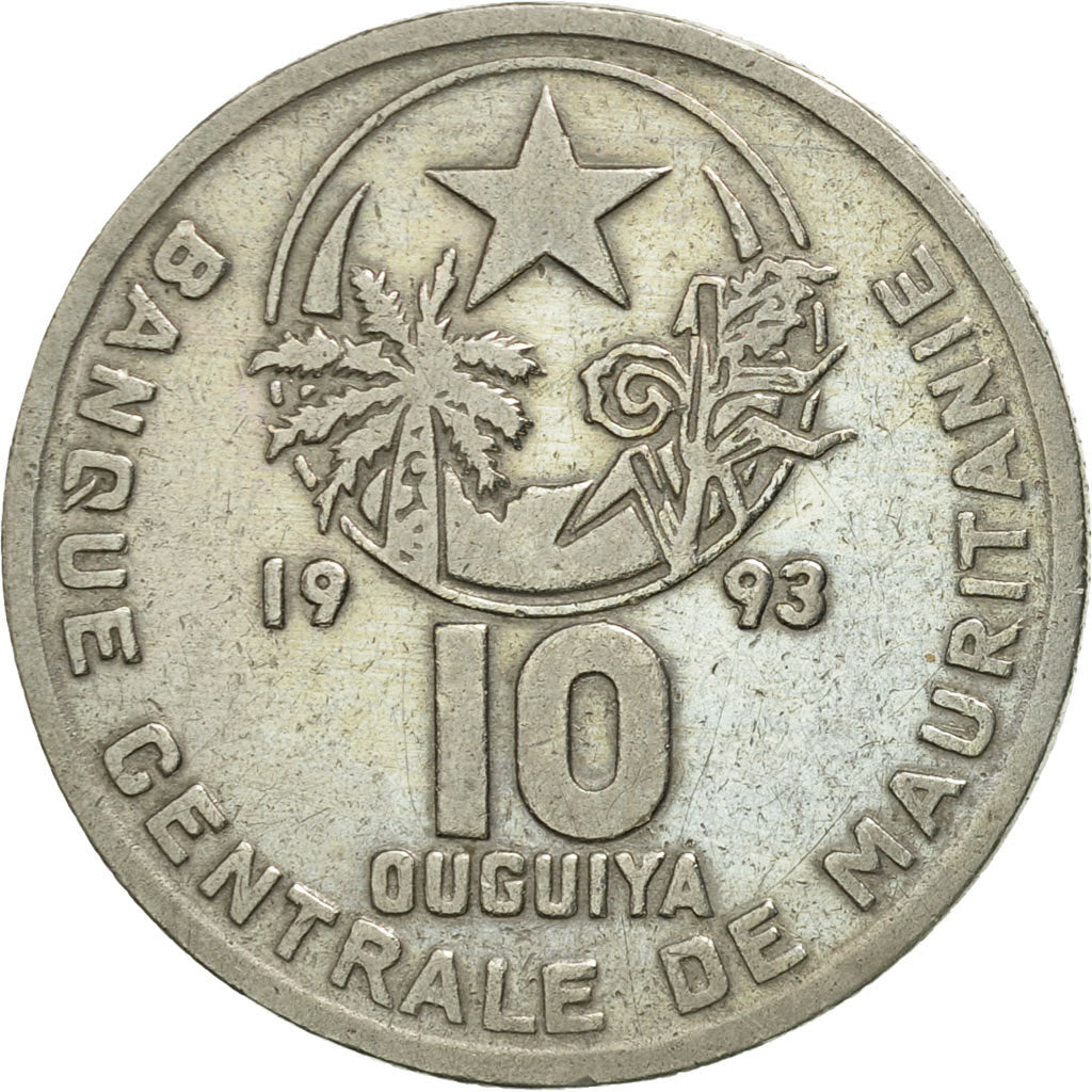 Coin, Mauritania, 10 Ouguiya, 1993, AU(50-53), Copper-nickel, KM:4