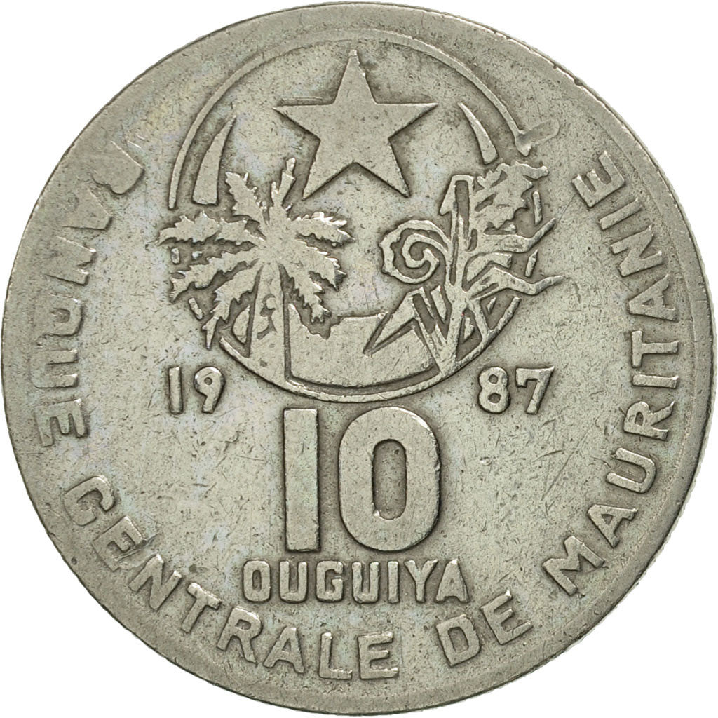 Coin, Mauritania, 10 Ouguiya, 1987, EF(40-45), Copper-nickel, KM:4