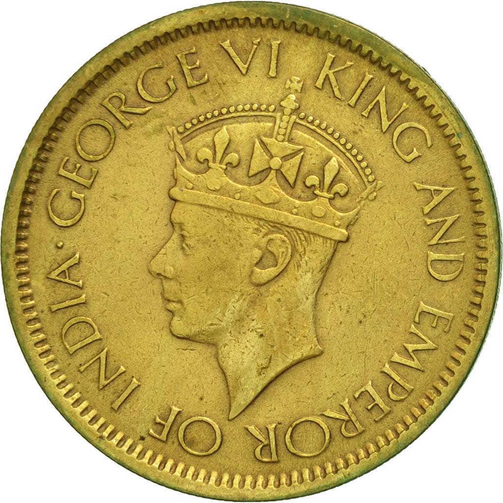 Coin, Ceylon, George VI, 50 Cents, 1943, AU(50-53), Nickel-brass, KM:116
