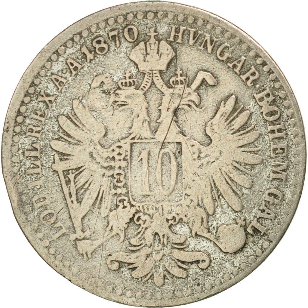 Austria, Franz Joseph I, 10 Kreuzer, 1870, EF(40-45), Silver, KM:2206