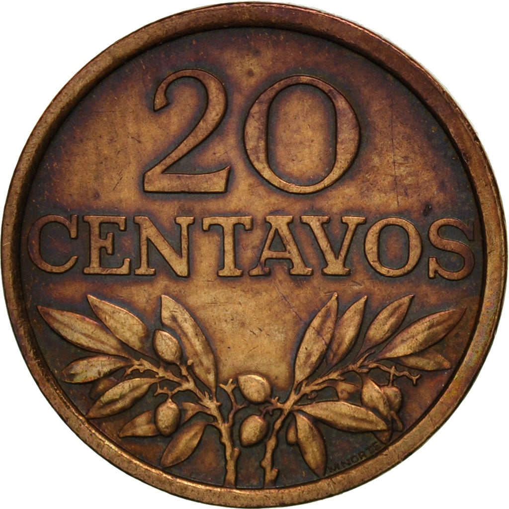 Coin, Portugal, 20 Centavos, 1972, EF(40-45), Bronze, KM:595