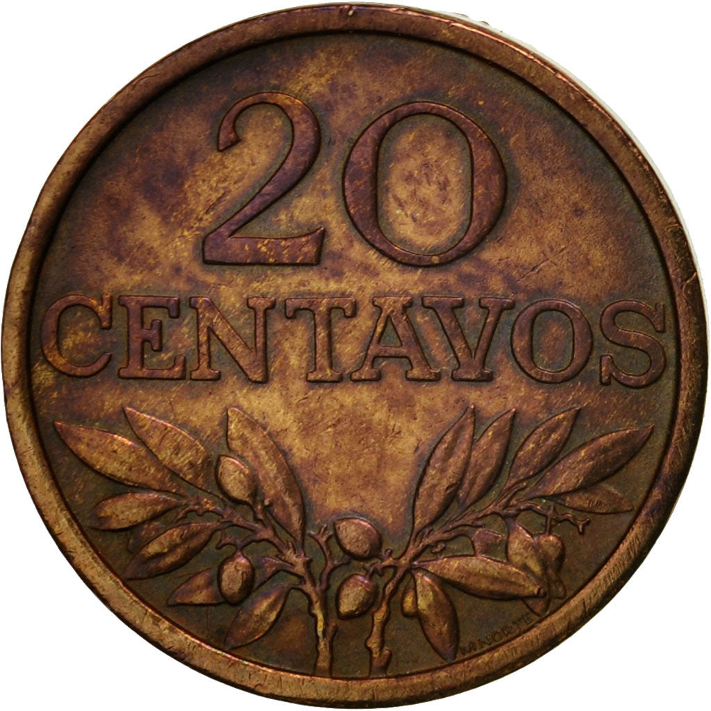 Coin, Portugal, 20 Centavos, 1971, EF(40-45), Bronze, KM:595