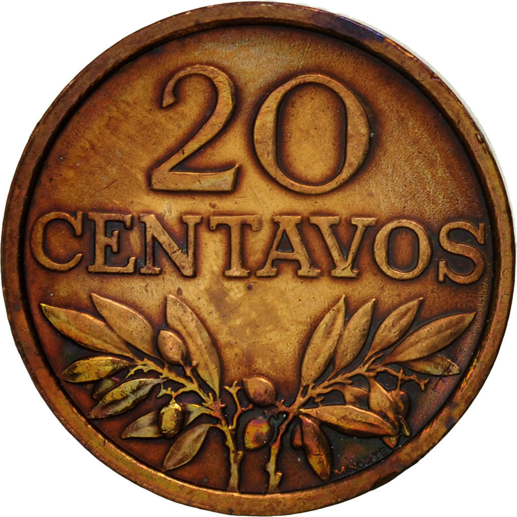 Moneda, Portugal, 20 Centavos, 1974, MBC, Bronce, KM:595