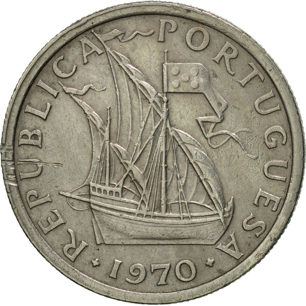 Coin, Portugal, 2-1/2 Escudos, 1970, AU(55-58), Copper-nickel, KM:590