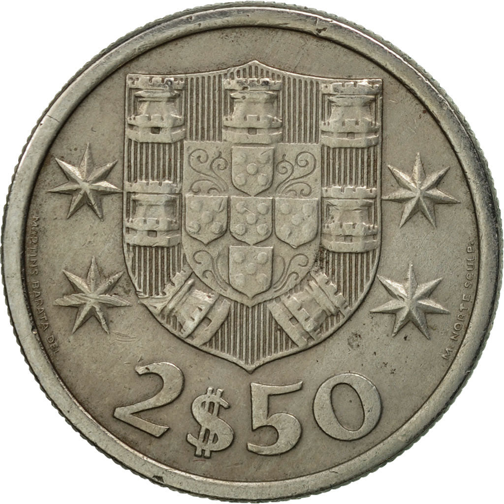 Coin, Portugal, 2-1/2 Escudos, 1970, AU(55-58), Copper-nickel, KM:590