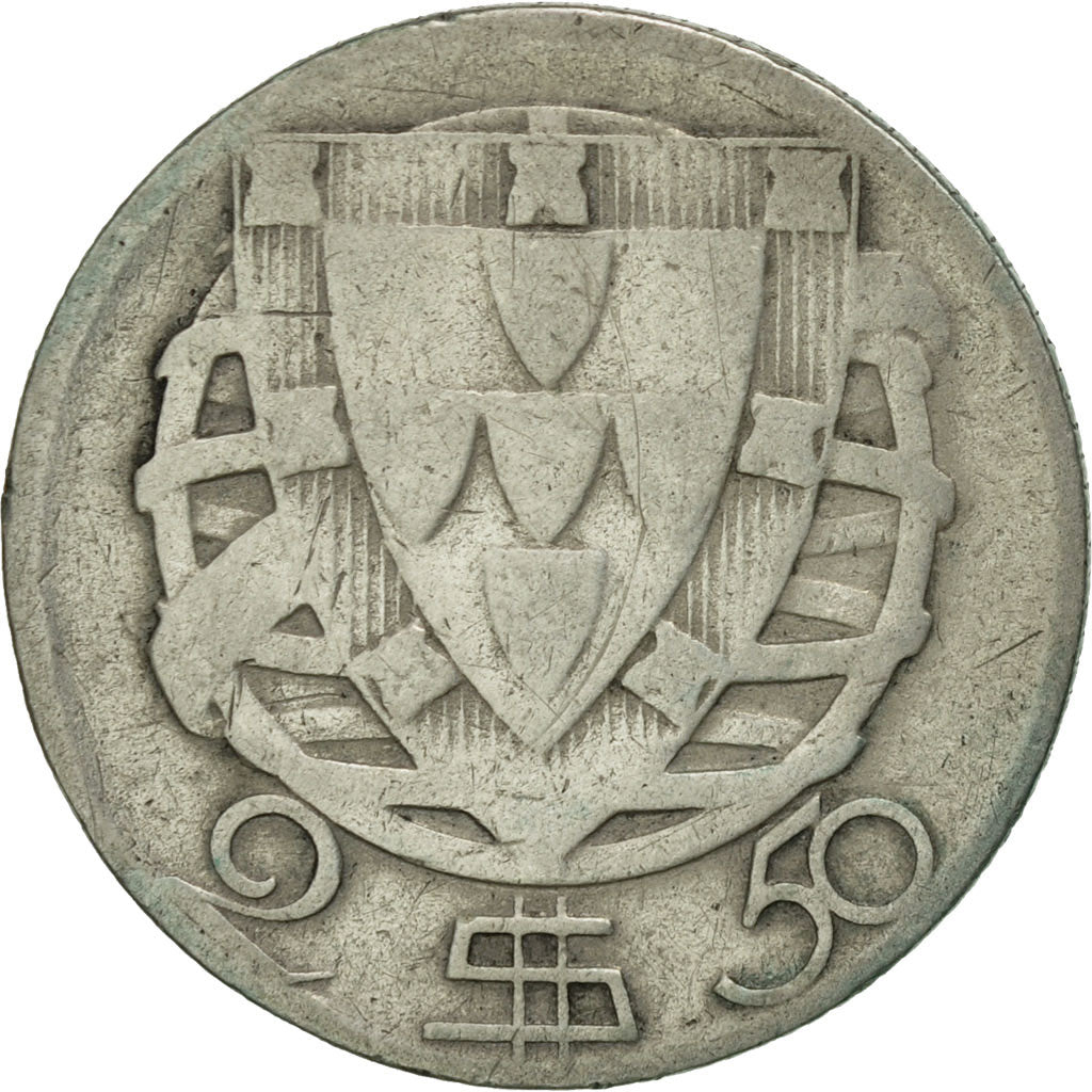Portugal, 2-1/2 Escudos, 1944, VF(30-35), Silver, KM:580