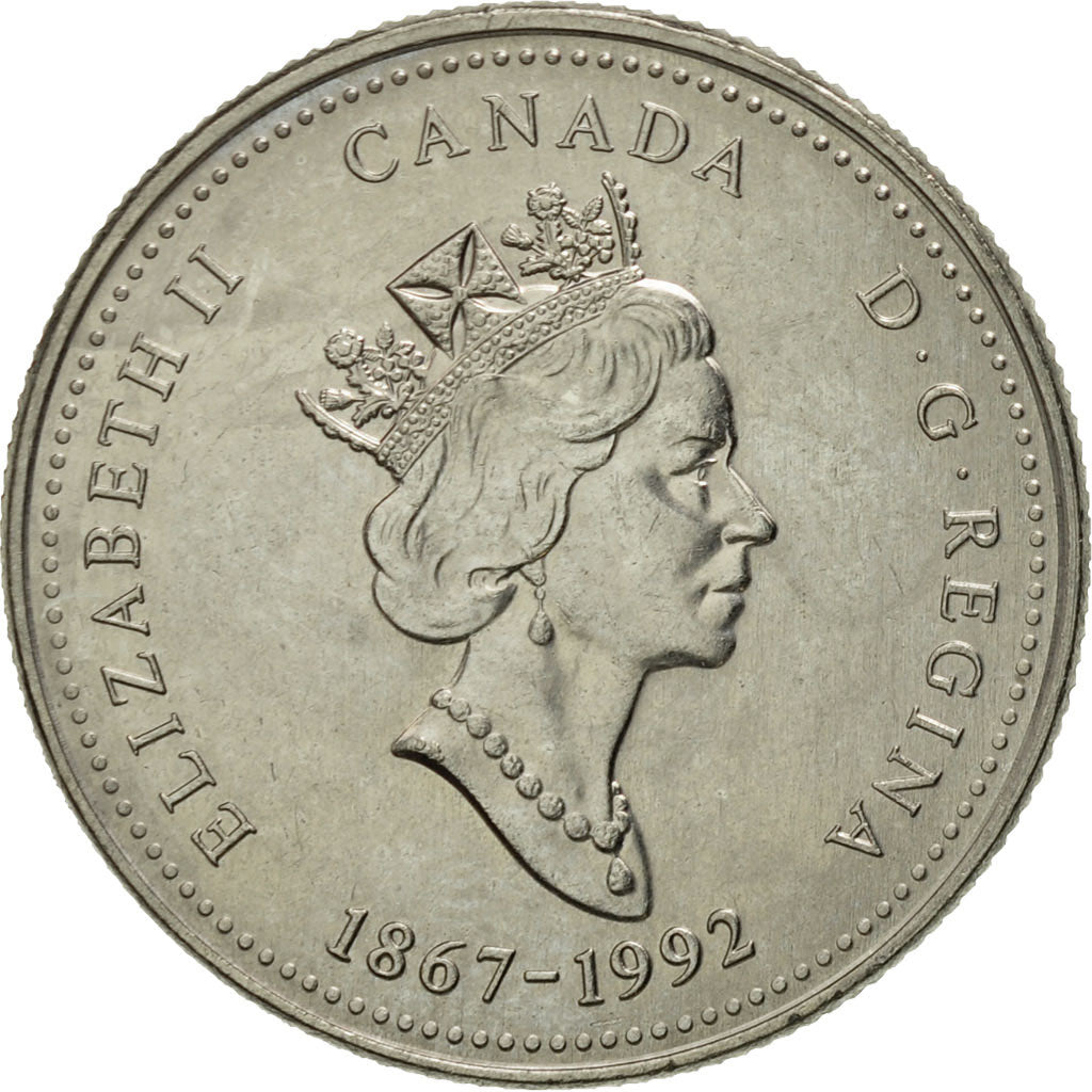 Coin, Canada, Elizabeth II, 25 Cents, 1992, Royal Canadian Mint, Ottawa