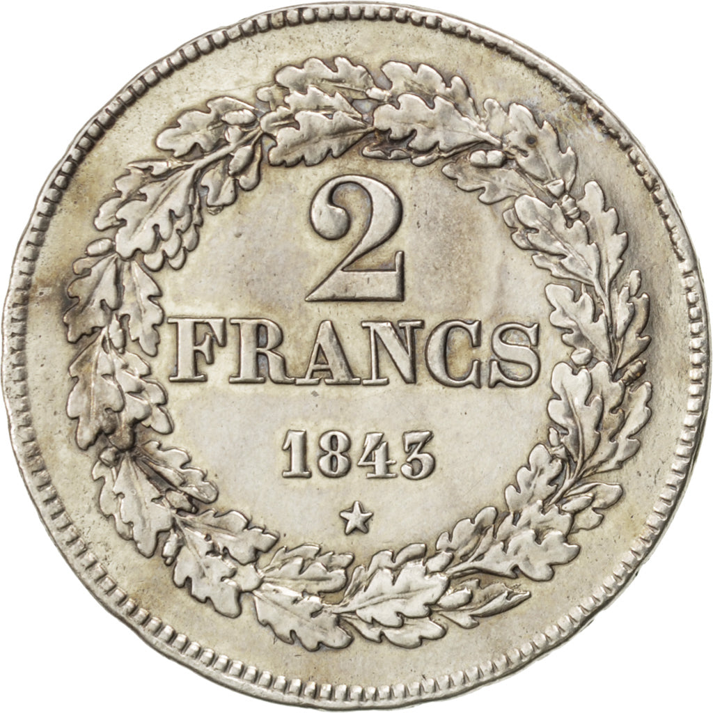 Coin, Belgium, Leopold I, 2 Francs, 2 Frank, 1843, Brussels, EF(40-45), Silver