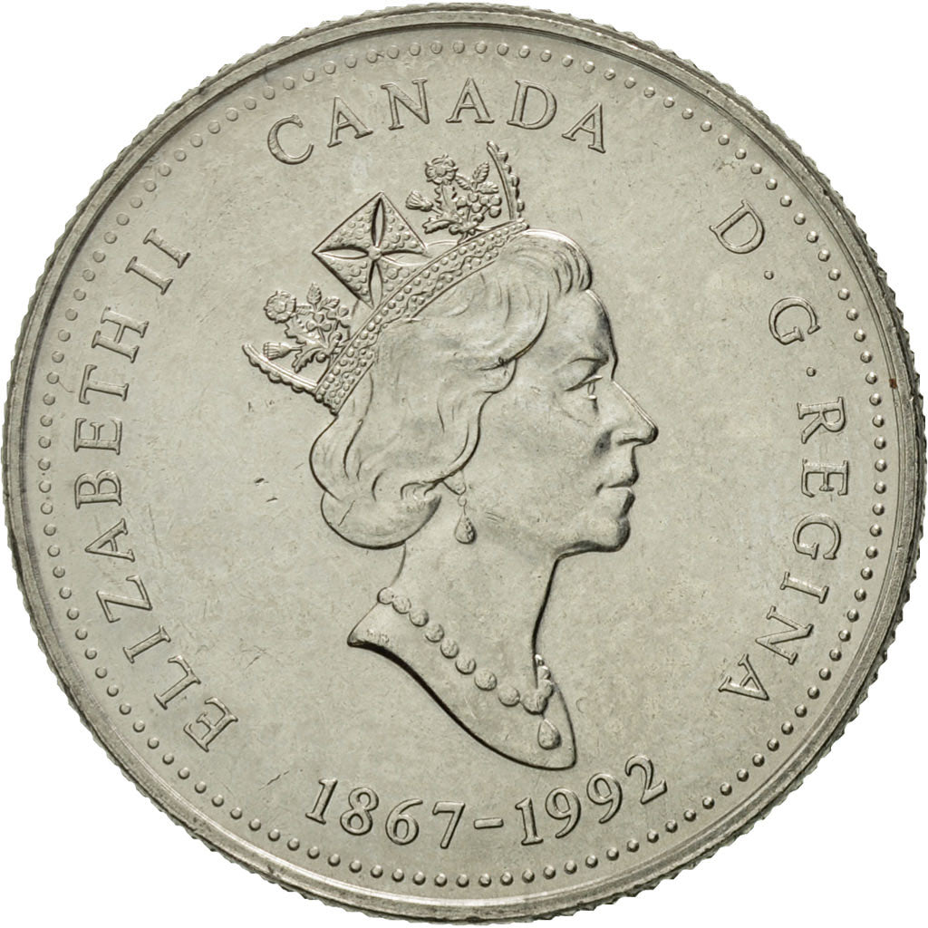 Coin, Canada, Elizabeth II, 25 Cents, 1992, Royal Canadian Mint, Ottawa