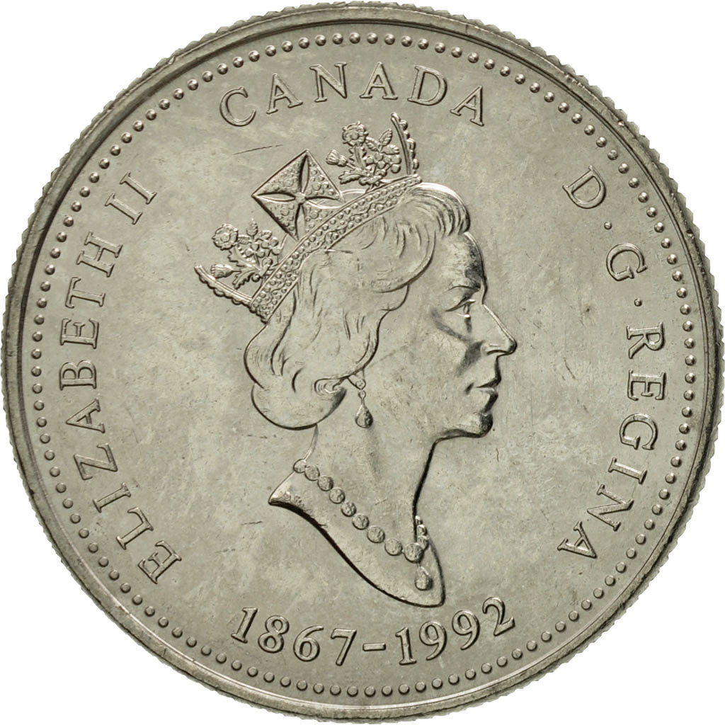 Coin, Canada, Elizabeth II, 25 Cents, 1992, Royal Canadian Mint, Ottawa