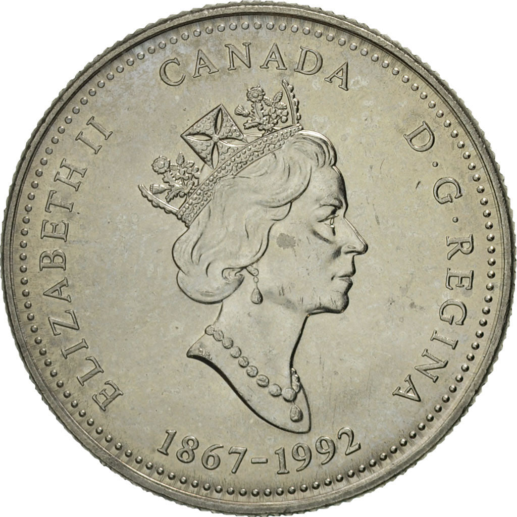 Coin, Canada, Elizabeth II, 25 Cents, 1992, Royal Canadian Mint, Ottawa