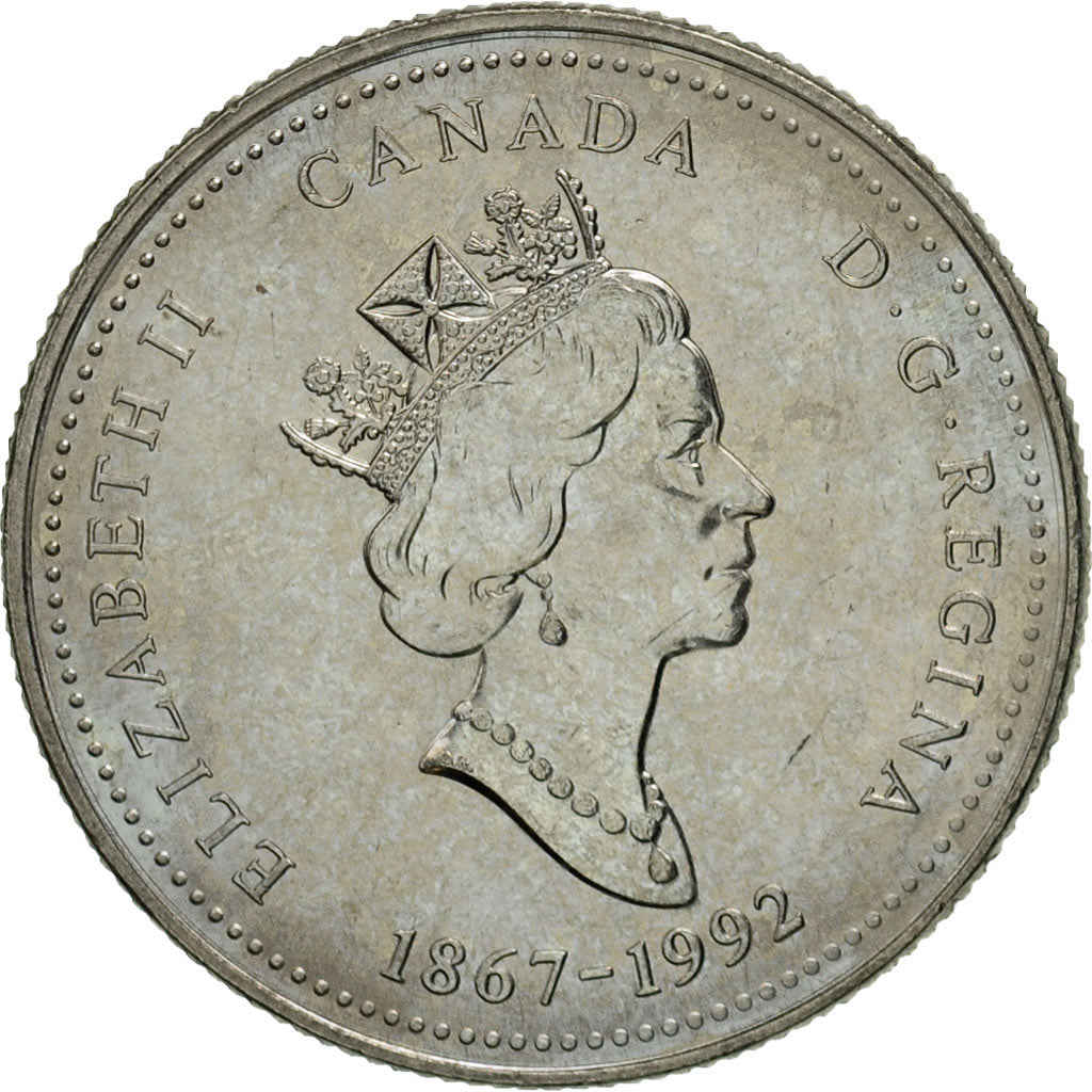 Coin, Canada, Elizabeth II, 25 Cents, 1992, Royal Canadian Mint, Ottawa