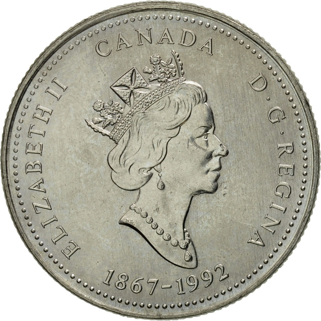 Coin, Canada, Elizabeth II, 25 Cents, 1992, Royal Canadian Mint, Ottawa