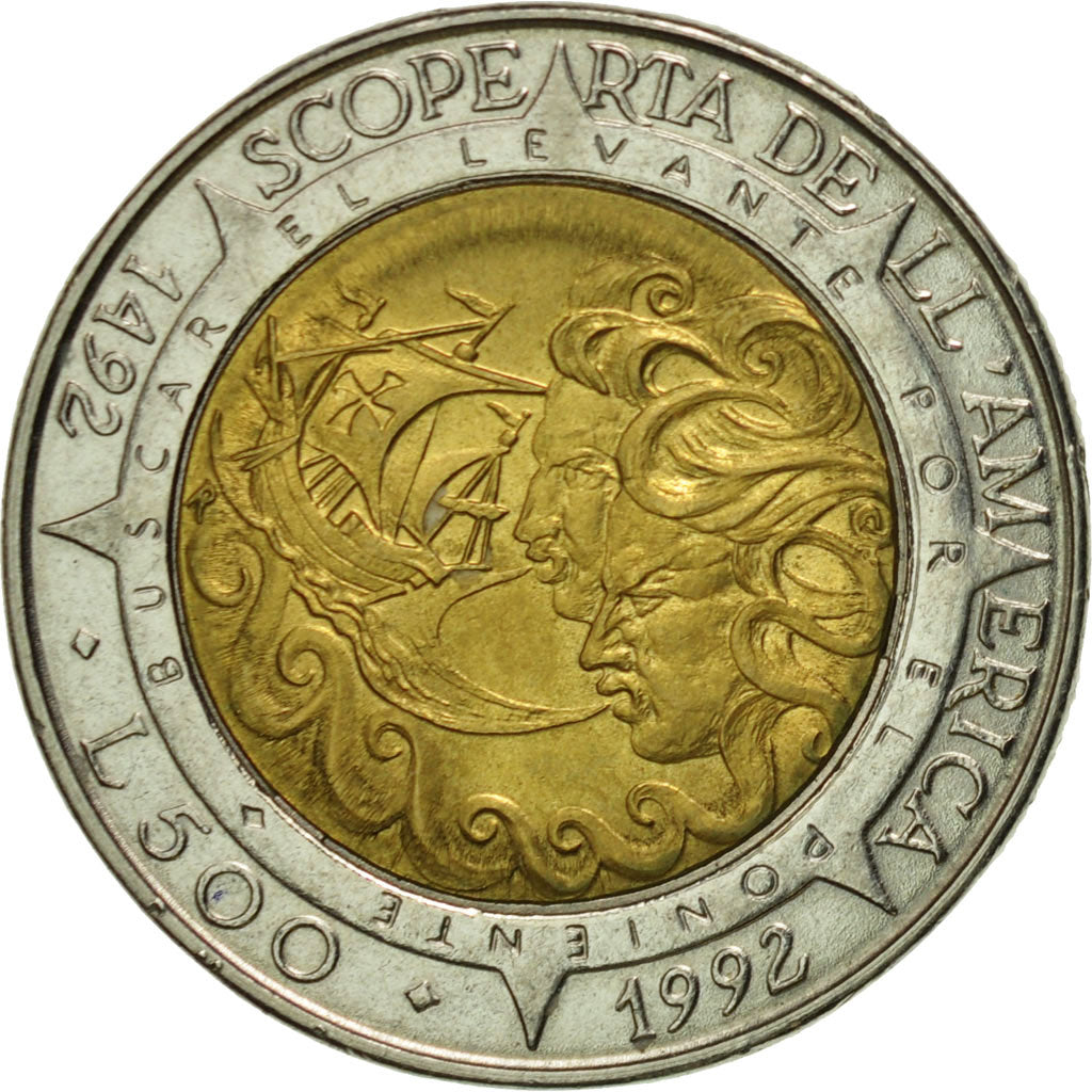 San Marino, 500 Lire, COLUMBUS, 1992, Rome, MS(60-62), Bi-Metallic, KM:286