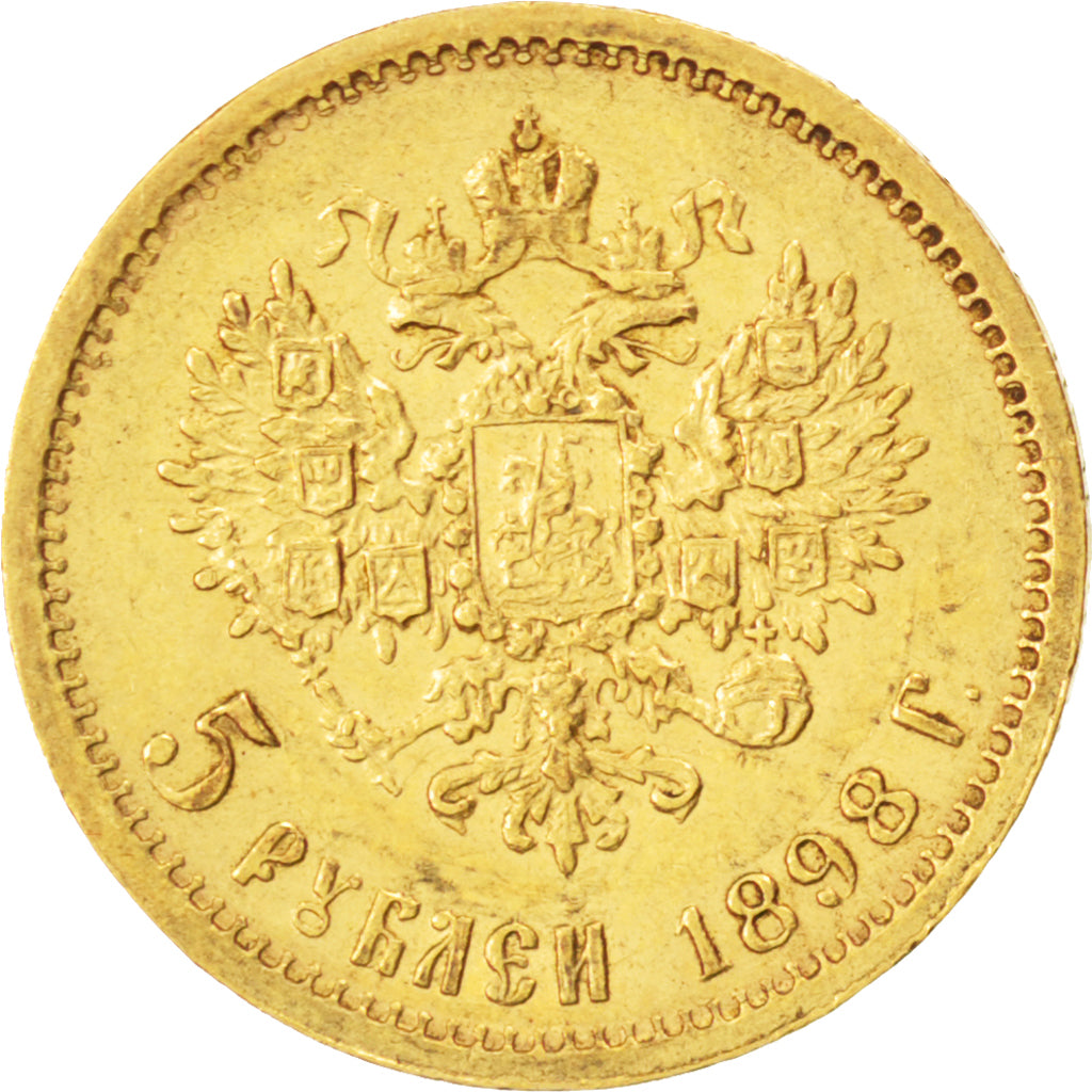 RUSSIA, 5 Roubles, 1898, St. Petersburg, KM #62, AU(50-53), Gold, 4.28