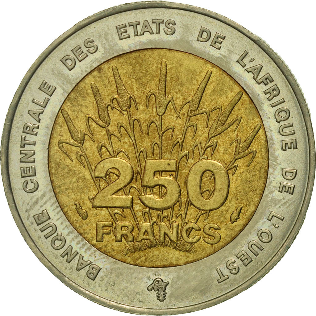 Coin, West African States, 250 Francs, 1993, Paris, AU(50-53), Bi-Metallic