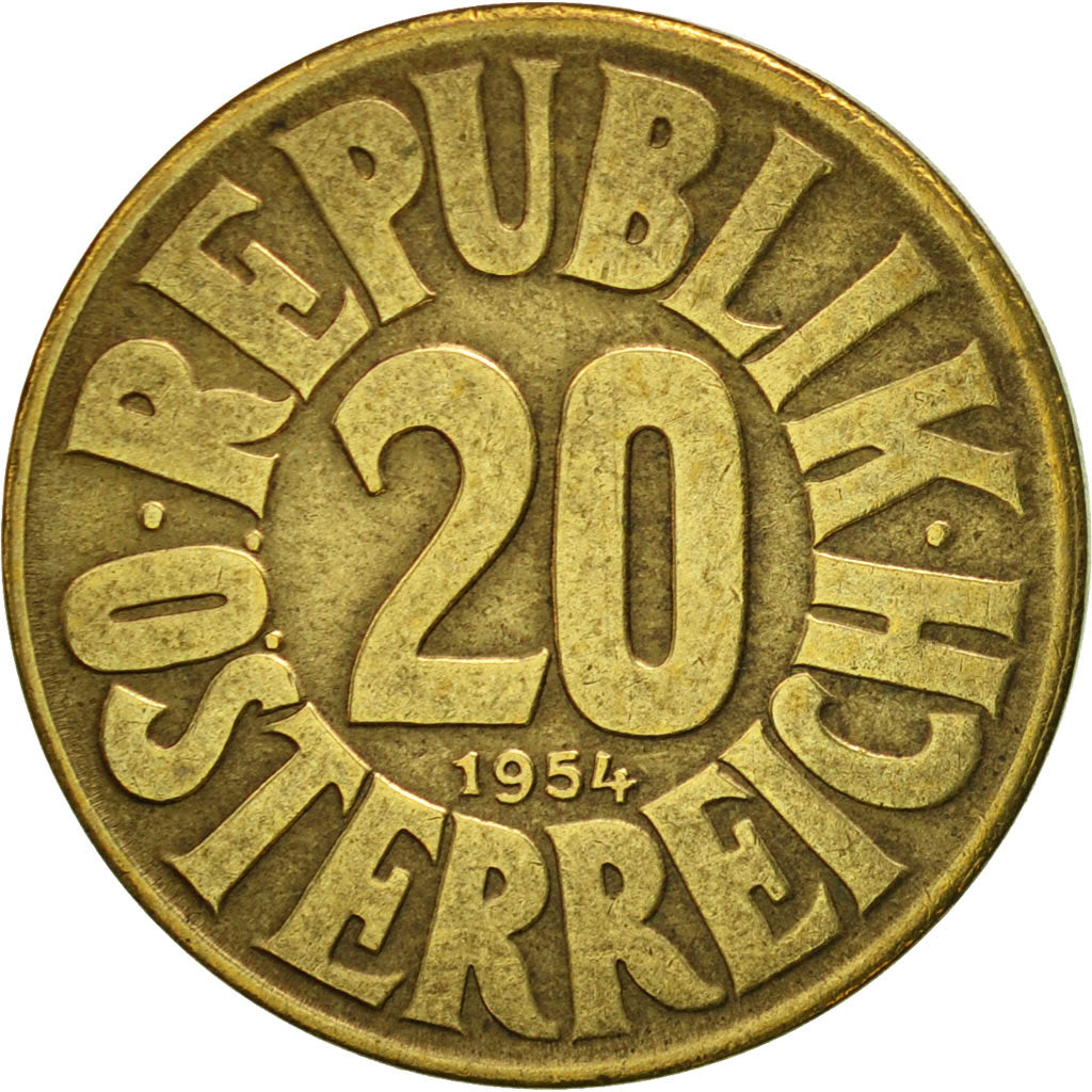Austria, 20 Groschen, 1954, AU(55-58), Aluminum-Bronze, KM:2877