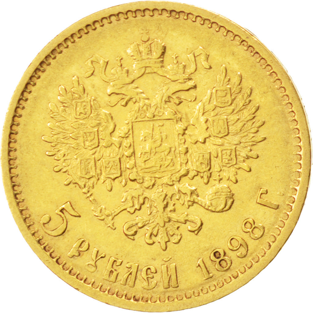 RUSSIA, 5 Roubles, 1898, St. Petersburg, KM #62, AU(50-53), Gold, 4.25