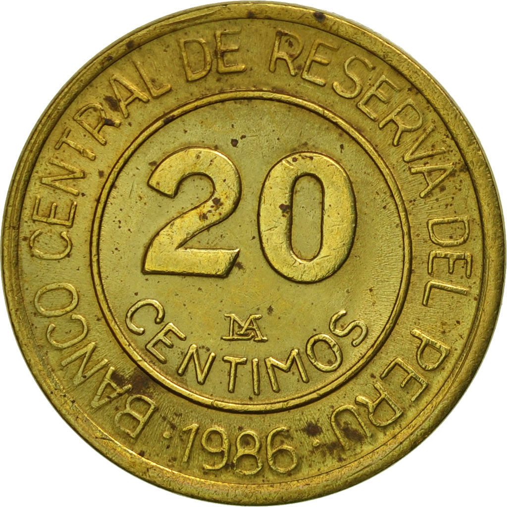Perú, 20 Centimos, 1986, Lima, MBC+, Latón, KM:294