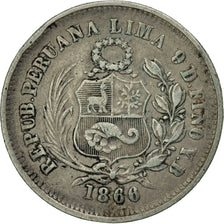 Perú, SOUTH PERU, 1/5 Sol, 1866, Lima, MBC, Plata, KM:191