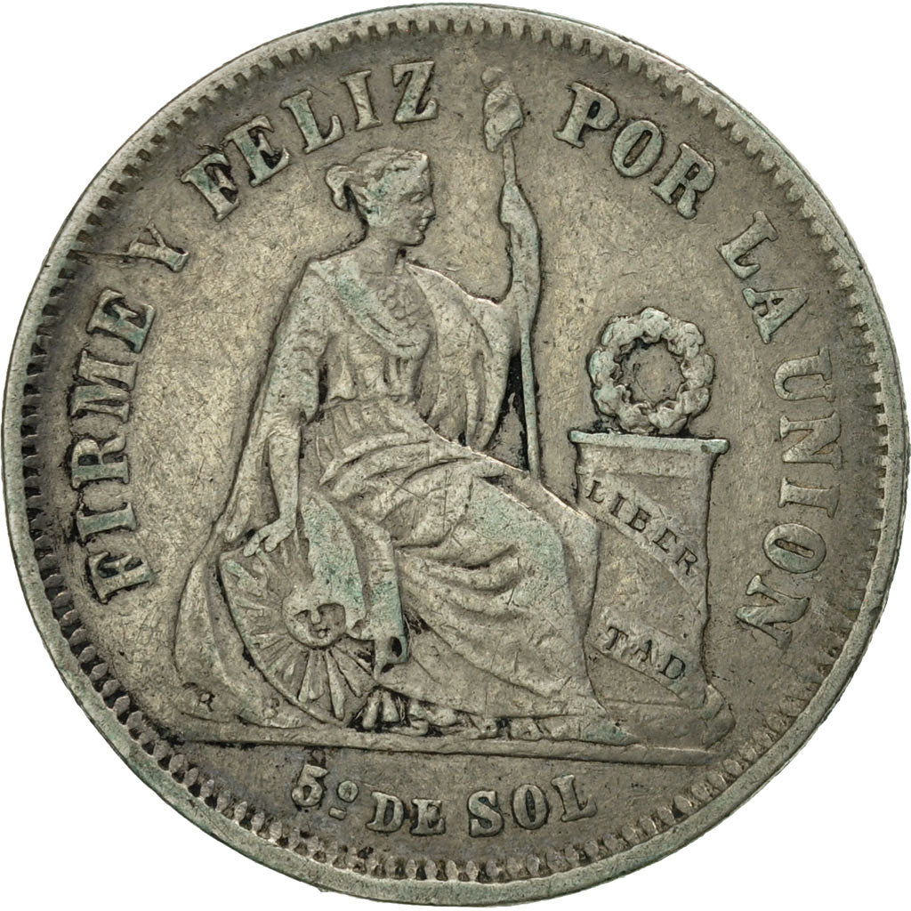 Perú, SOUTH PERU, 1/5 Sol, 1866, Lima, MBC, Plata, KM:191