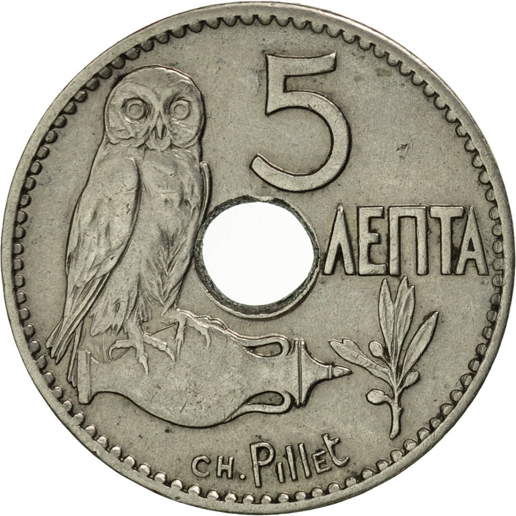 Greece, George I, 5 Lepta, 1912, AU(55-58), Nickel, KM:62