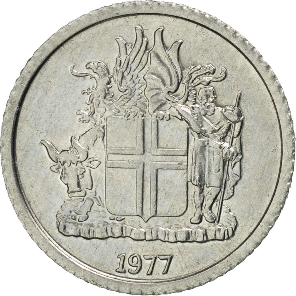 Coin, Iceland, Krona, 1977, MS(60-62), Aluminum, KM:23