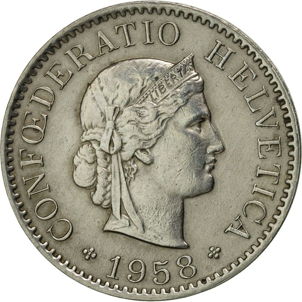 Münze, Schweiz, 5 Rappen, 1958, Bern, VZ, Copper-nickel, KM:26